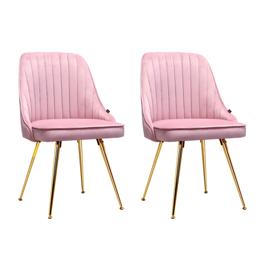 Artiss Nappa Set of 2 Accent Chairs Dining Chairs Retro Chair Velvet Pink