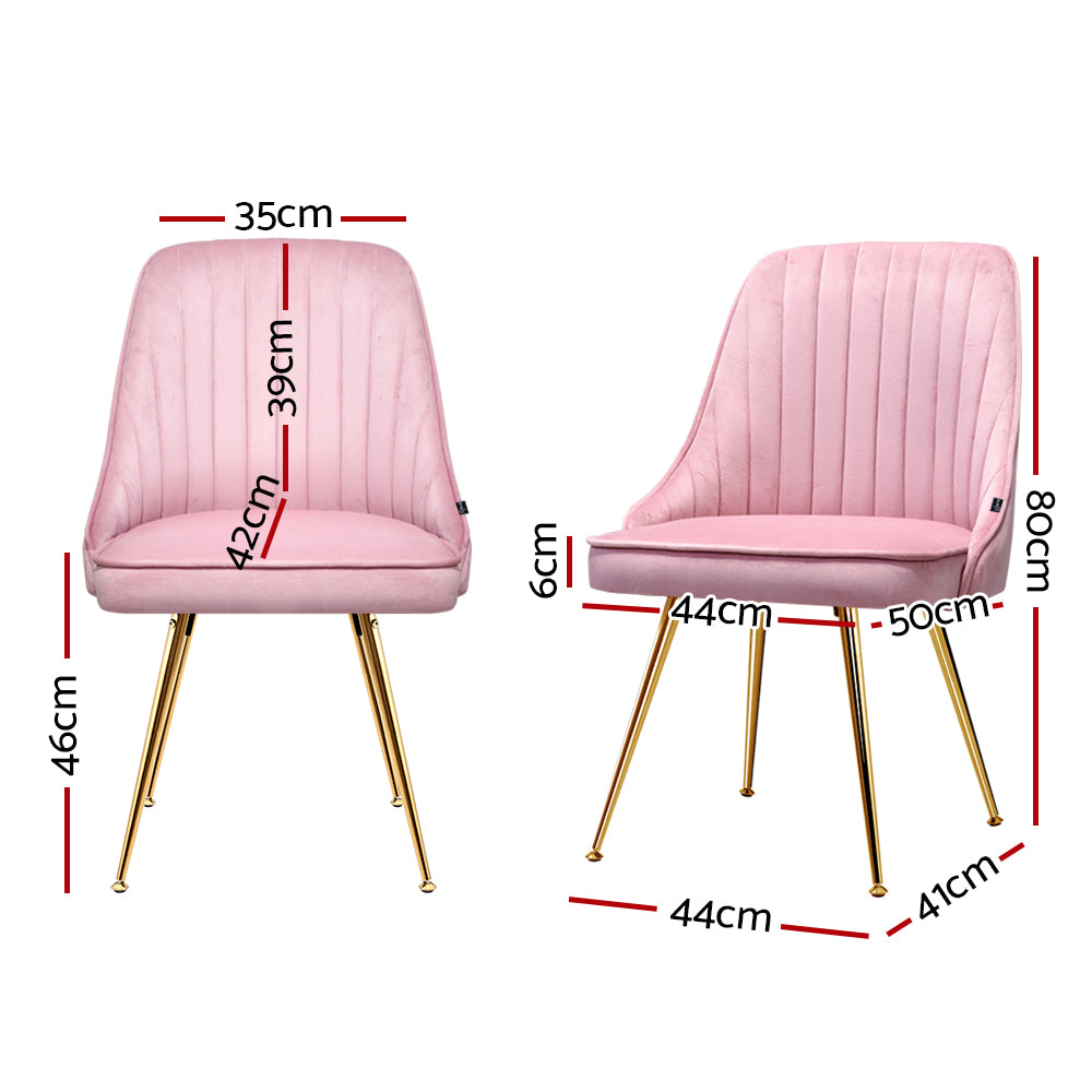 Artiss Nappa Set of 2 Accent Chairs Dining Chairs Retro Chair Velvet Pink