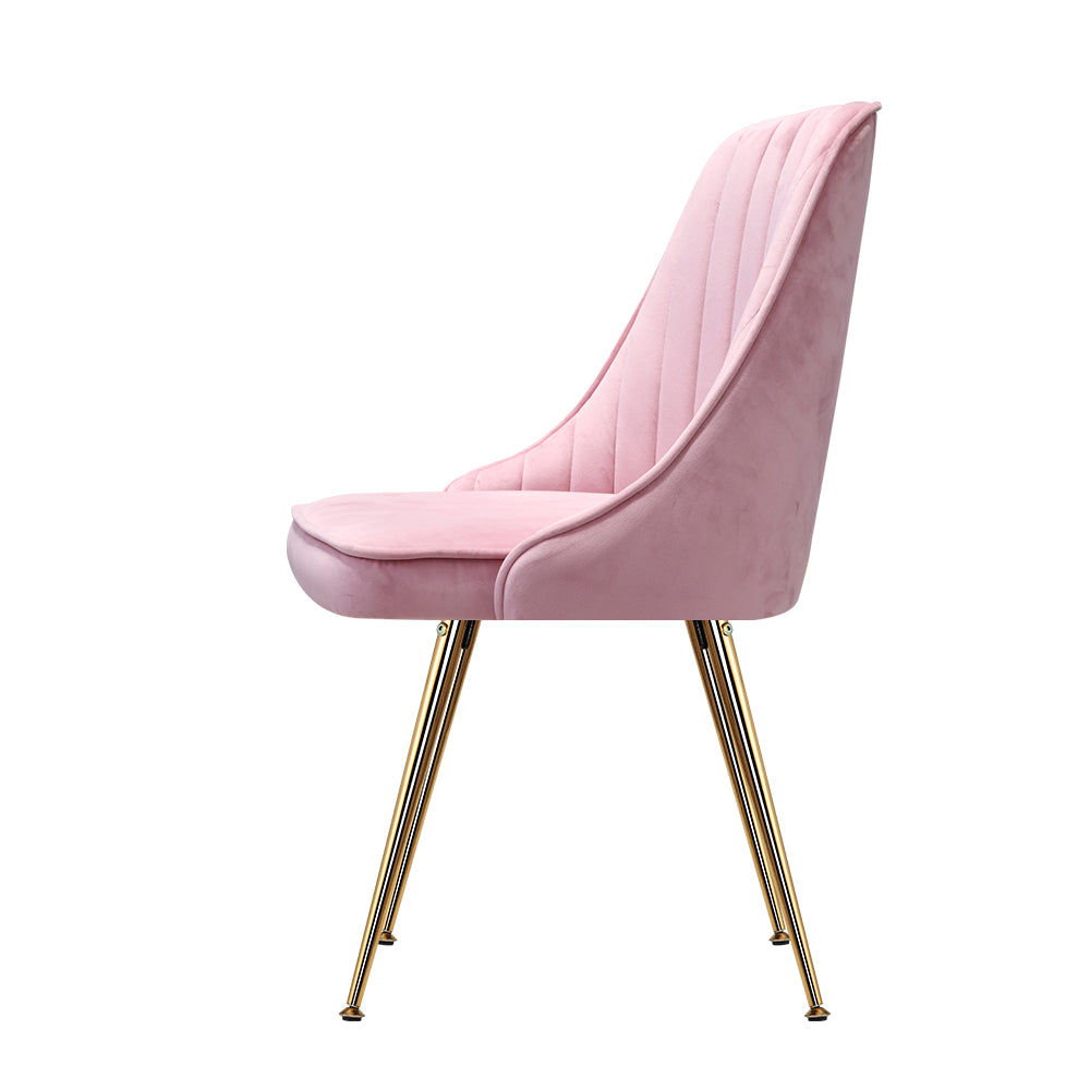 Artiss Nappa Set of 2 Accent Chairs Dining Chairs Retro Chair Velvet Pink