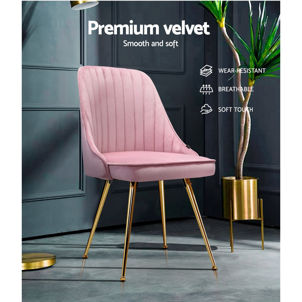 Artiss Nappa Set of 2 Accent Chairs Dining Chairs Retro Chair Velvet Pink