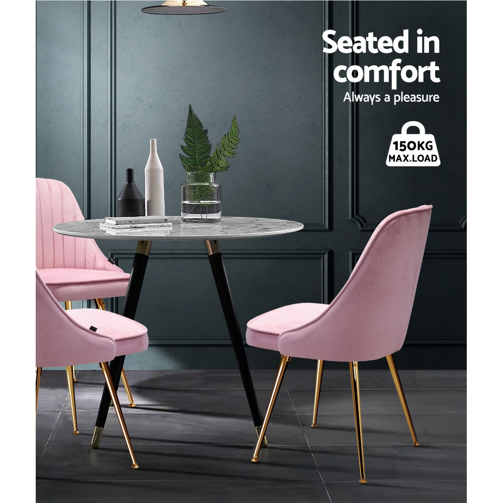 Artiss Nappa Set of 2 Accent Chairs Dining Chairs Retro Chair Velvet Pink