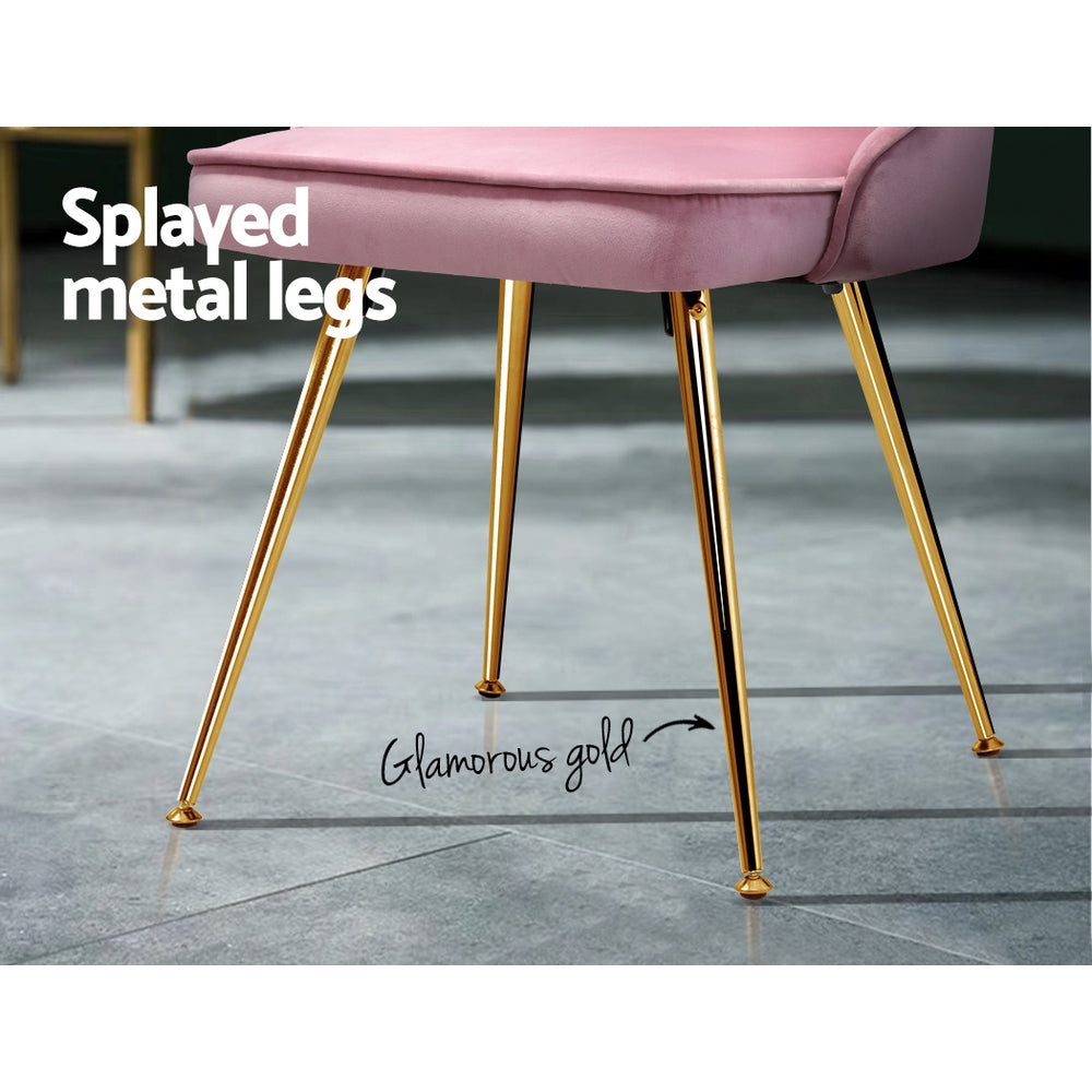 Artiss Nappa Set of 2 Accent Chairs Dining Chairs Retro Chair Velvet Pink