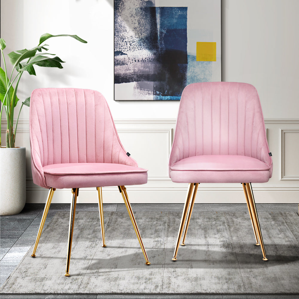 Artiss Nappa Set of 2 Accent Chairs Dining Chairs Retro Chair Velvet Pink