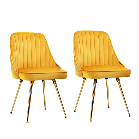 Artiss Nappa Set of 2 Dining Chairs Modern Metal Legs Velvet Yellow