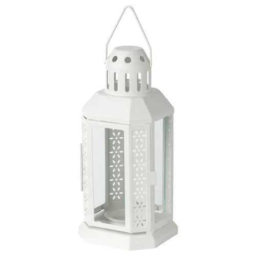 White Metal Miners Lantern  Deck Decoration 21cm Tealight Candle