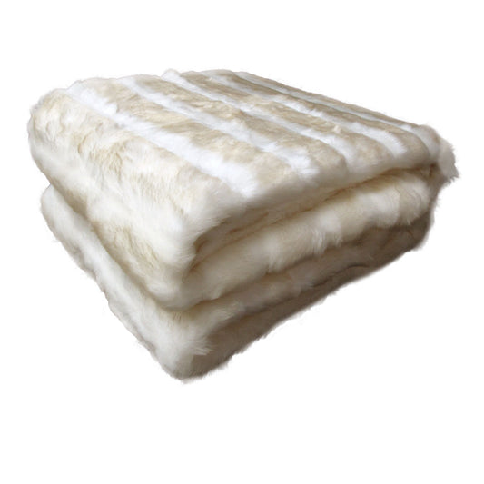 Faux Fur Luxury Throw Rug White Cream Chinchilla